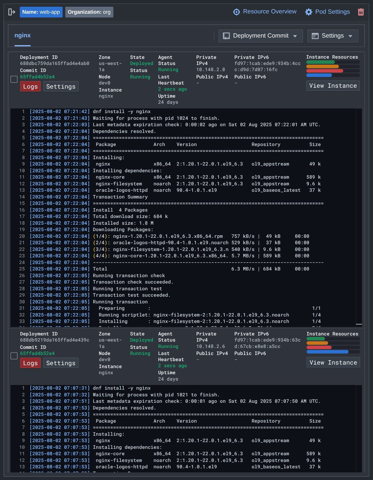 Deployments Log Output