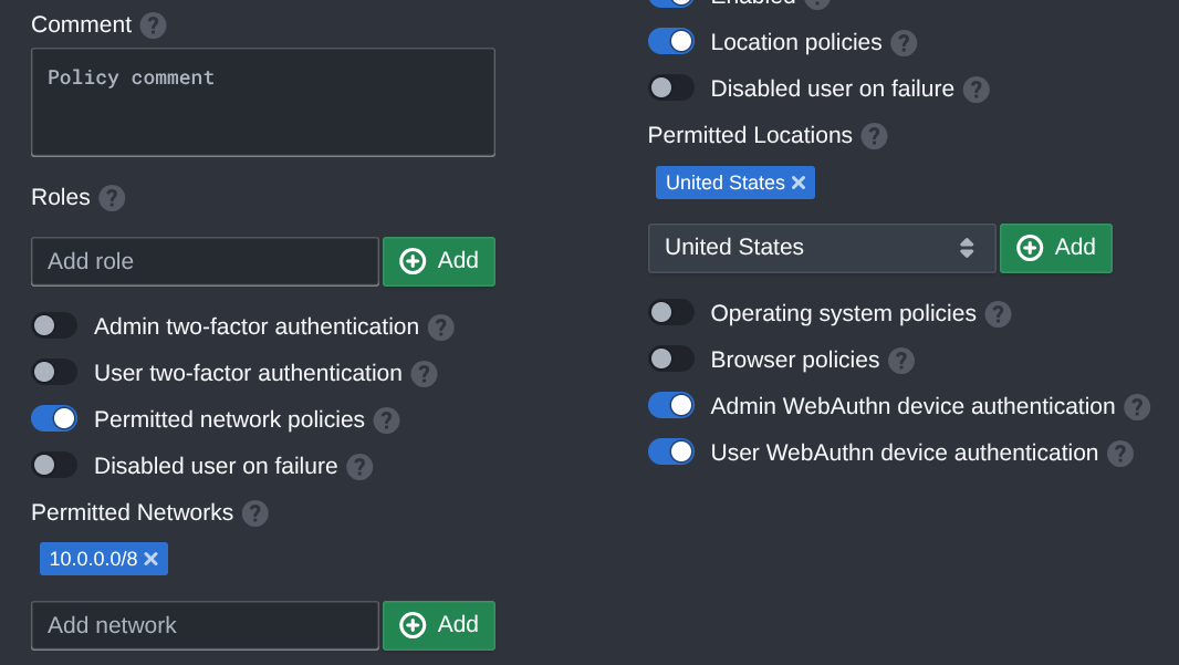 Policy Settings