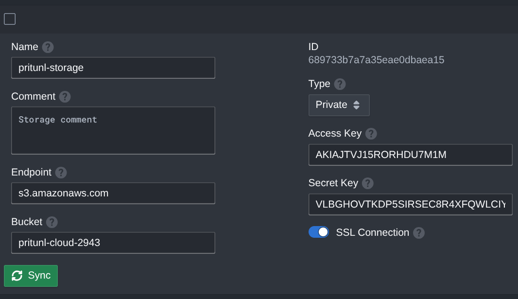 S3 Storage Settings